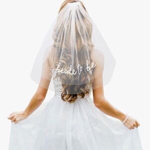 White 'Bride to Be' Veil - embroidered Script Accent